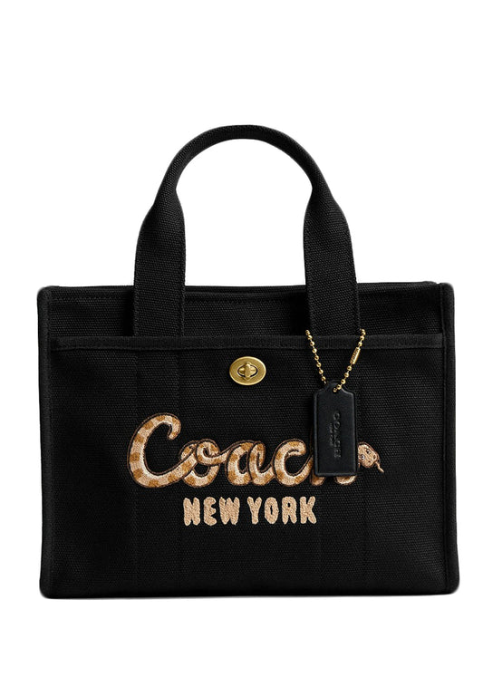 Coach New Year Cargo Tote Bag 26 With Coach Snake Script - Black