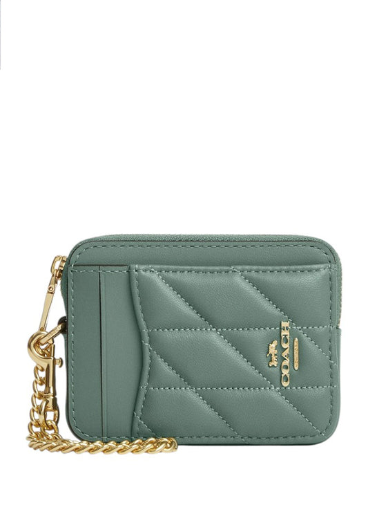 Coach Zip Card Case With Quilting - Sage Turquoise