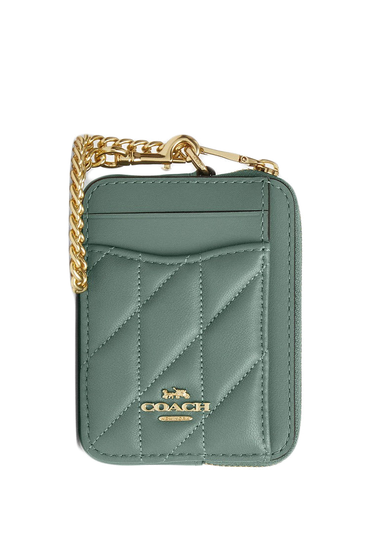 Coach Zip Card Case With Quilting - Sage Turquoise
