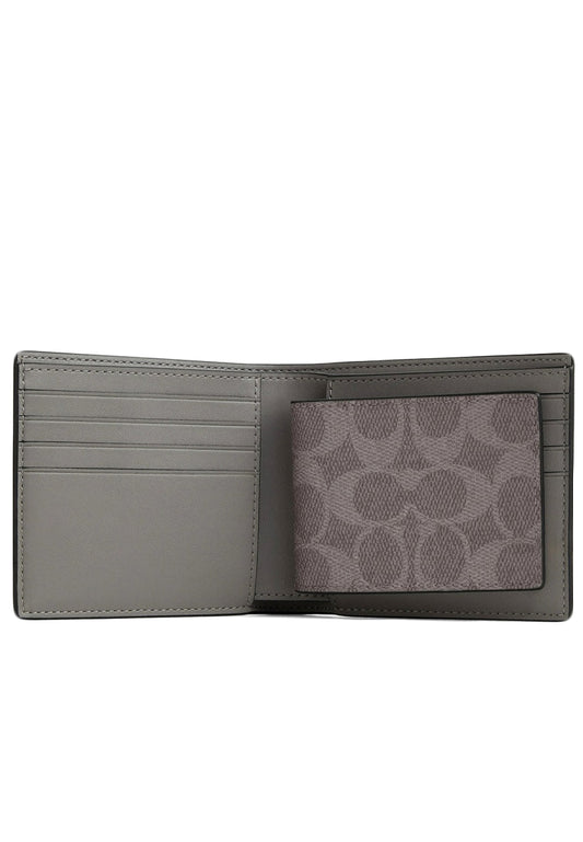 Coach Mens 3-In-1 Wallet In Signature Canvas With Patches - Grey/Multi