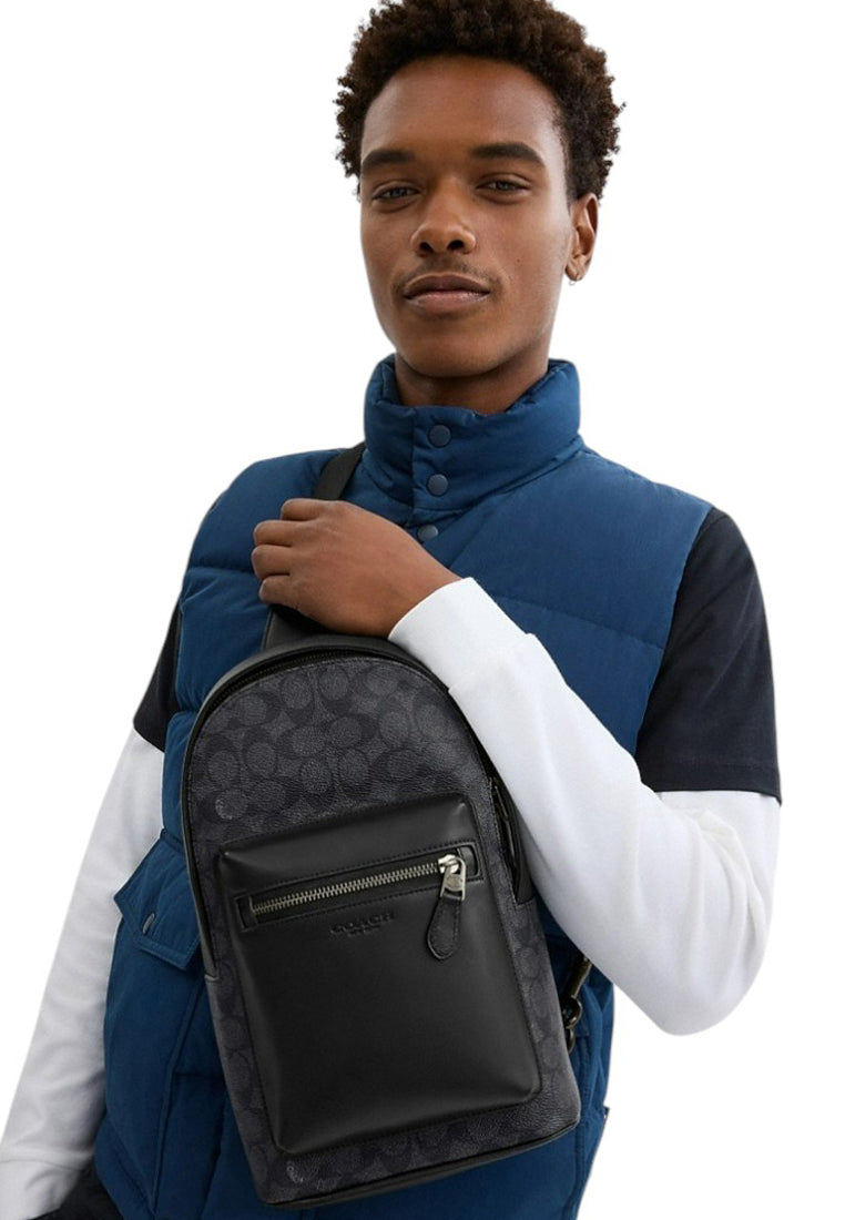 Coach Mens West Pack In Signature Canvas - Charcoal