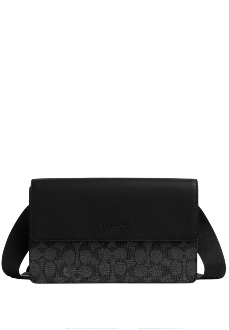 Coach Mens Turner Flap Crossbody Bag In Signature Canvas - Black