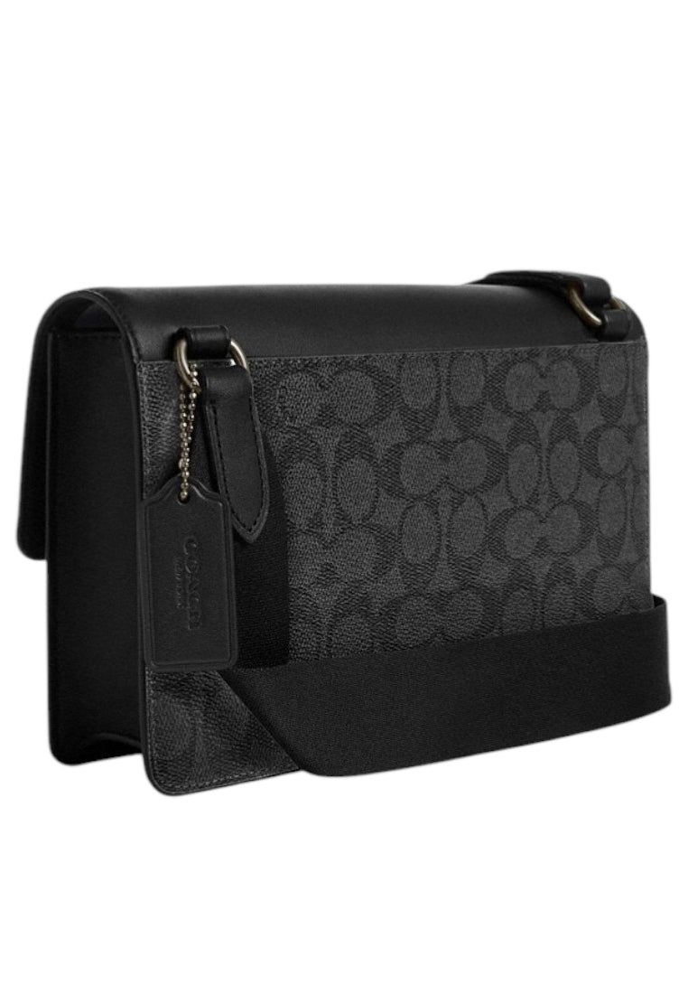 Coach Mens Turner Flap Crossbody Bag In Signature Canvas - Black