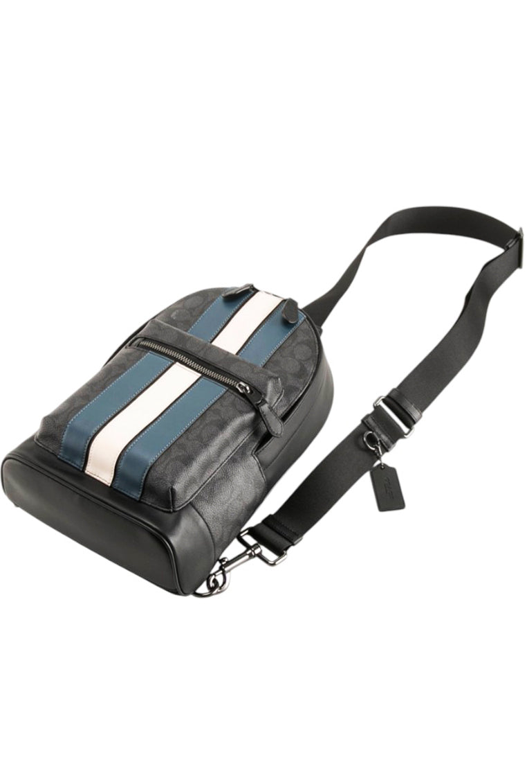 Coach Mens West Pack In Signature Canvas With Varsity Stripe - Black/Denim