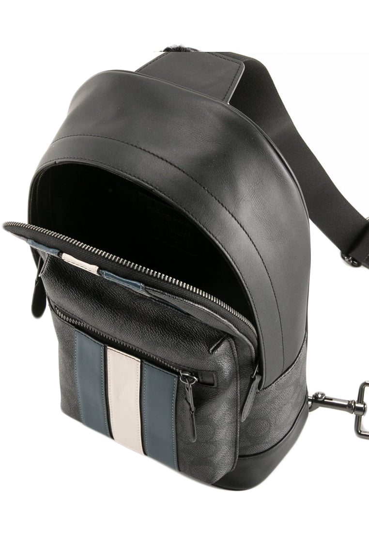 Coach Mens West Pack In Signature Canvas With Varsity Stripe - Black/Denim