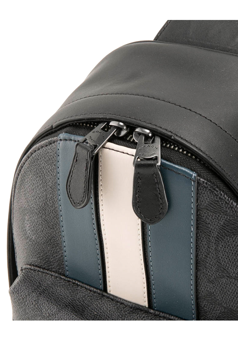 Coach Mens West Pack In Signature Canvas With Varsity Stripe - Black/Denim