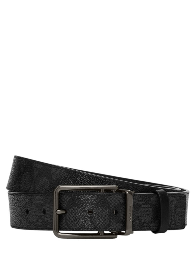 Coach Double Bar Buckle Cut To Size Reversible Belt 38MM - Black