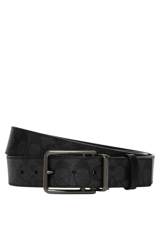 Coach Double Bar Buckle Cut To Size Reversible Belt 38MM - Black