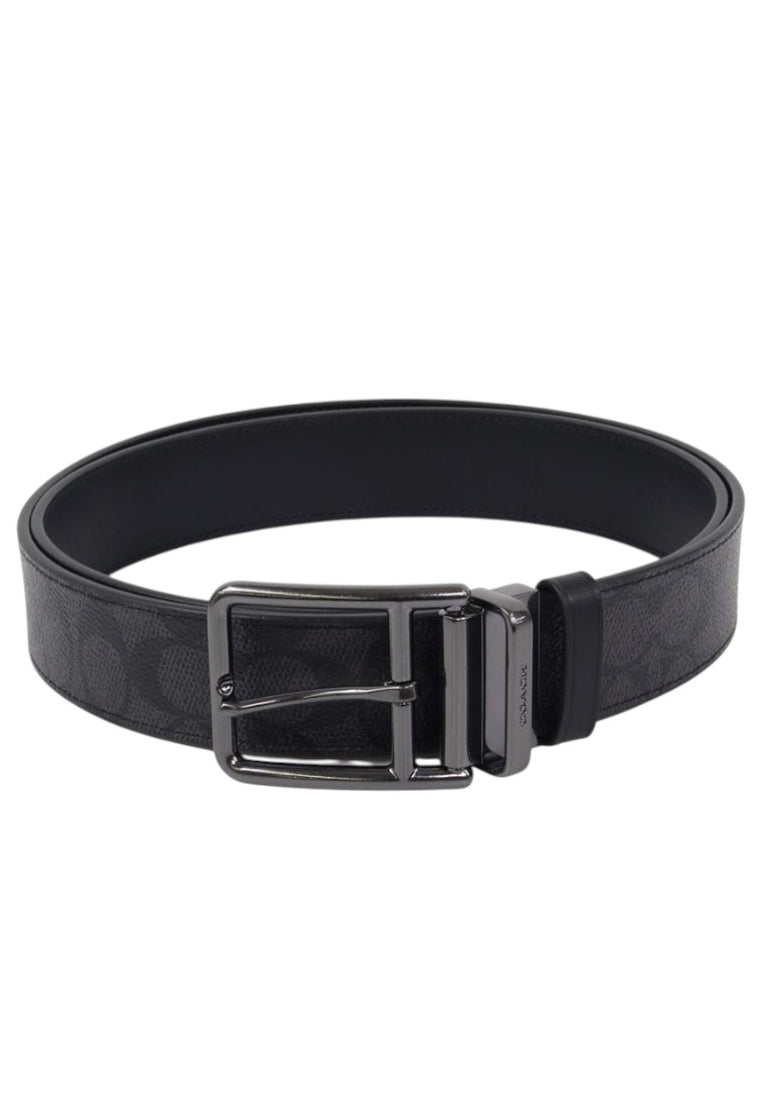 Coach Double Bar Buckle Cut To Size Reversible Belt 38MM - Black