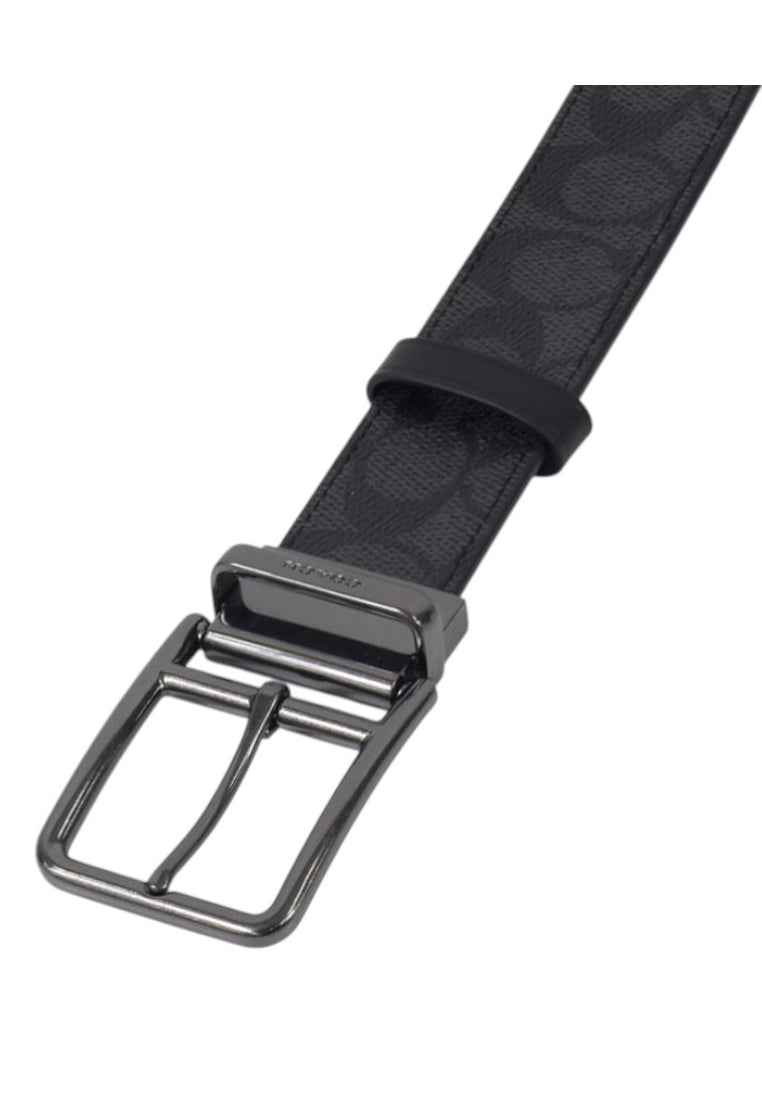 Coach Double Bar Buckle Cut To Size Reversible Belt 38MM - Black