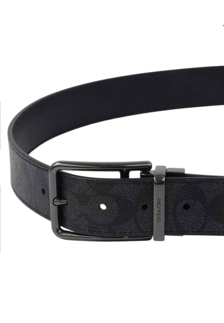 Coach Double Bar Buckle Cut To Size Reversible Belt 38MM - Black