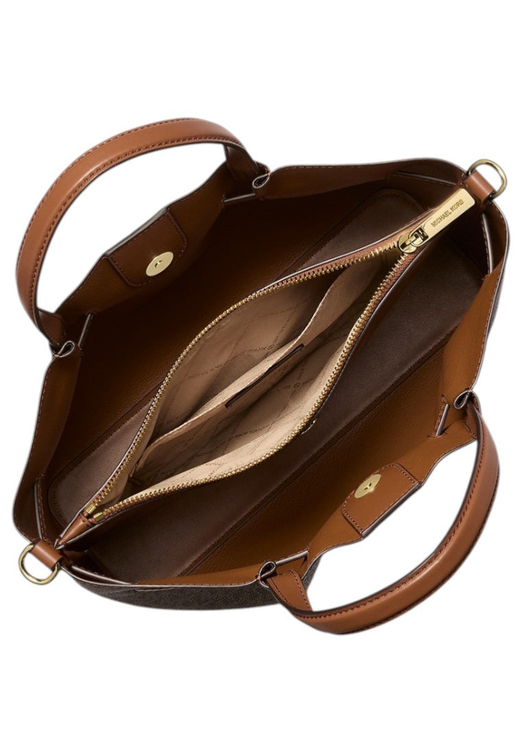 Michael Kors Carson Medium Signature Logo Satchel Bag - Brown