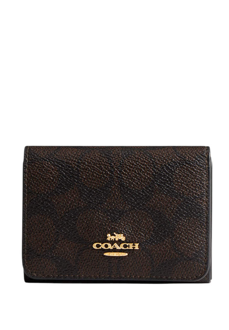 Coach Card Holder Wallet In Blocked Signature Canvas - Walnut/Tan