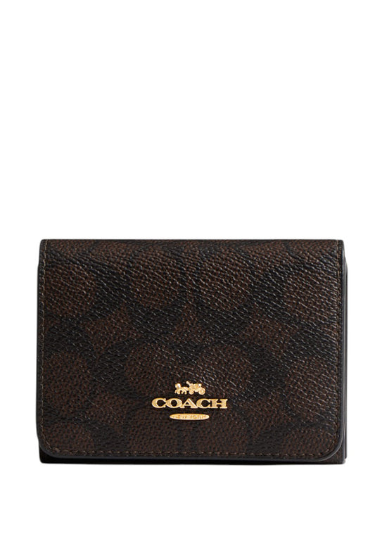 Coach Card Holder Wallet In Blocked Signature Canvas - Walnut/Tan