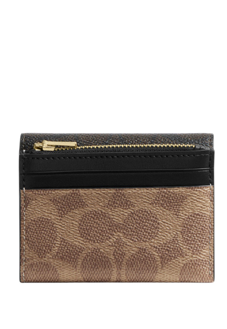 Coach Card Holder Wallet In Blocked Signature Canvas - Walnut/Tan