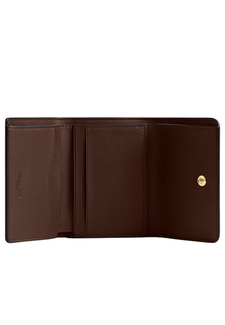 Coach Card Holder Wallet In Blocked Signature Canvas - Walnut/Tan