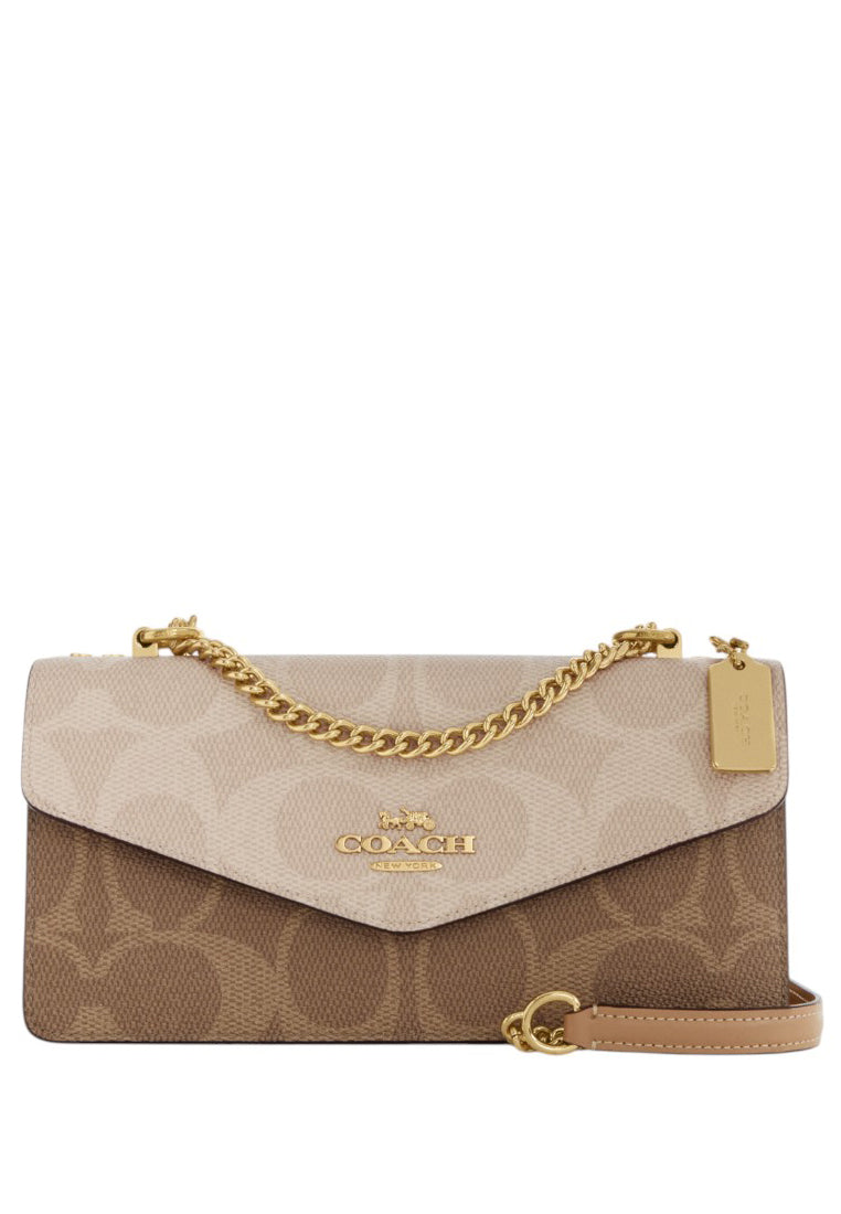 Coach Klare Envelope Crossbody Bag In Blocked Signature Canvas - Sand/Tan