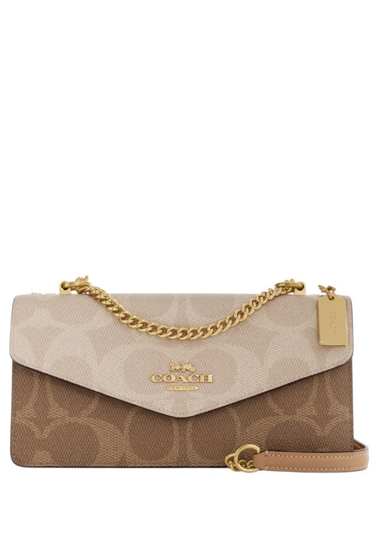 Coach Klare Envelope Crossbody Bag In Blocked Signature Canvas - Sand/Tan