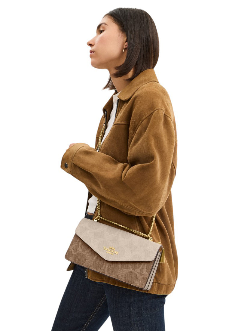 Coach Klare Envelope Crossbody Bag In Blocked Signature Canvas - Sand/Tan
