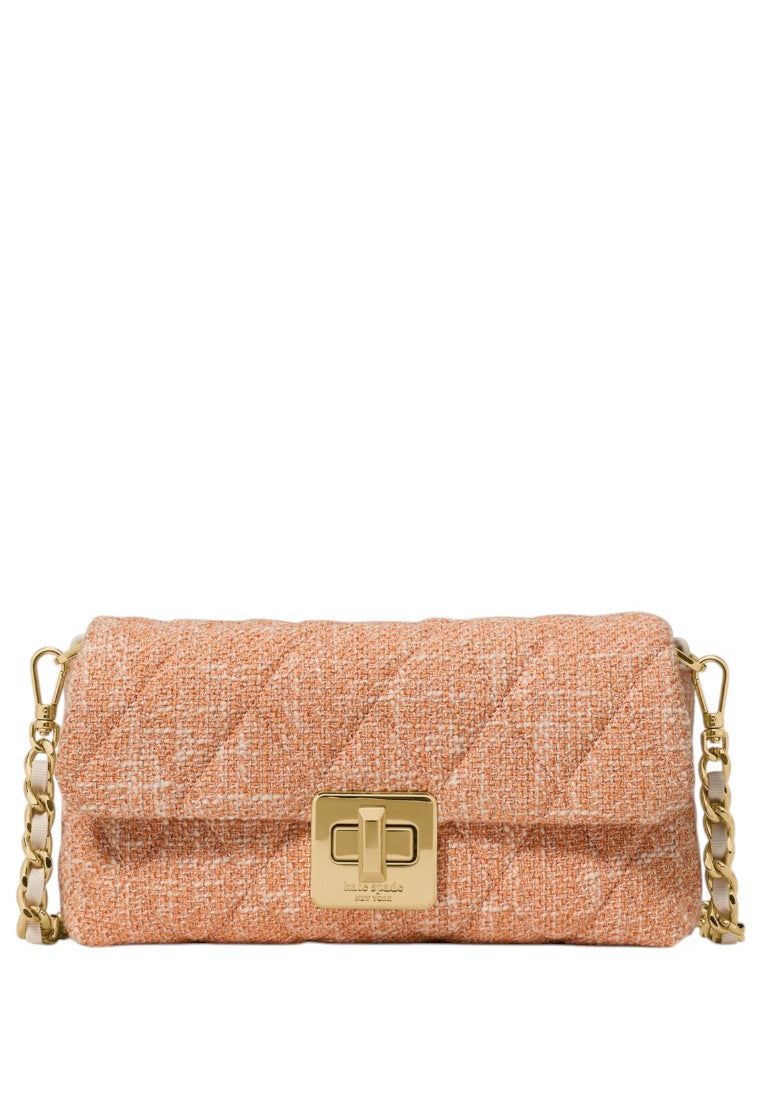 Kate Spade Carey Quilted Peach Tweed Wallet On Chain - Orange Jasper