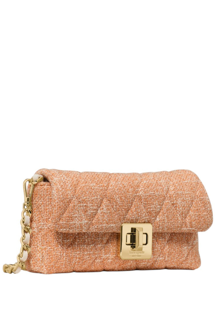Kate Spade Carey Quilted Peach Tweed Wallet On Chain - Orange Jasper