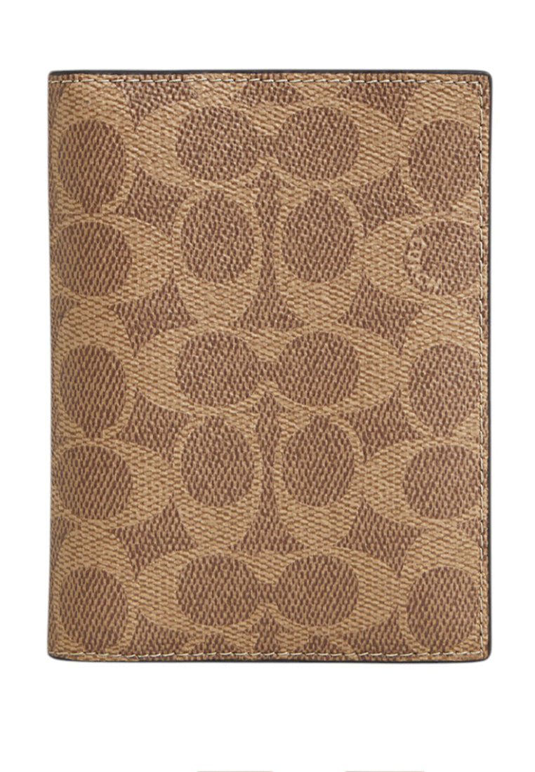 Coach Mens Passport Card Case In Signature Canvas - Tan/Black