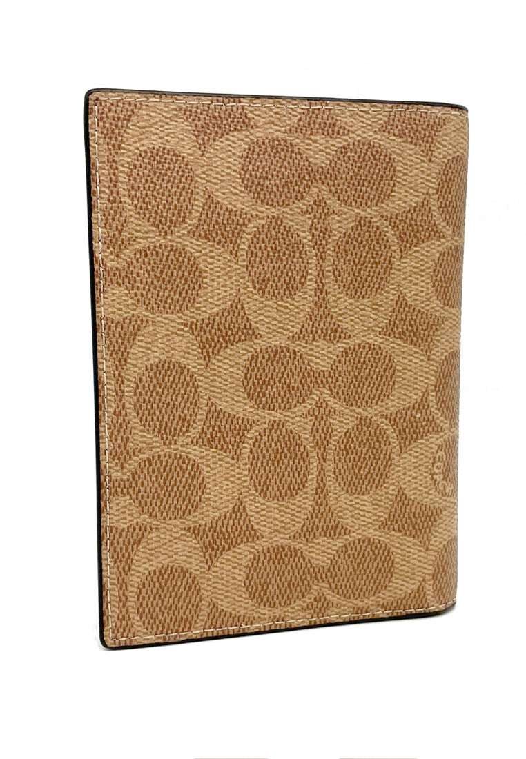 Coach Mens Passport Card Case In Signature Canvas - Tan/Black