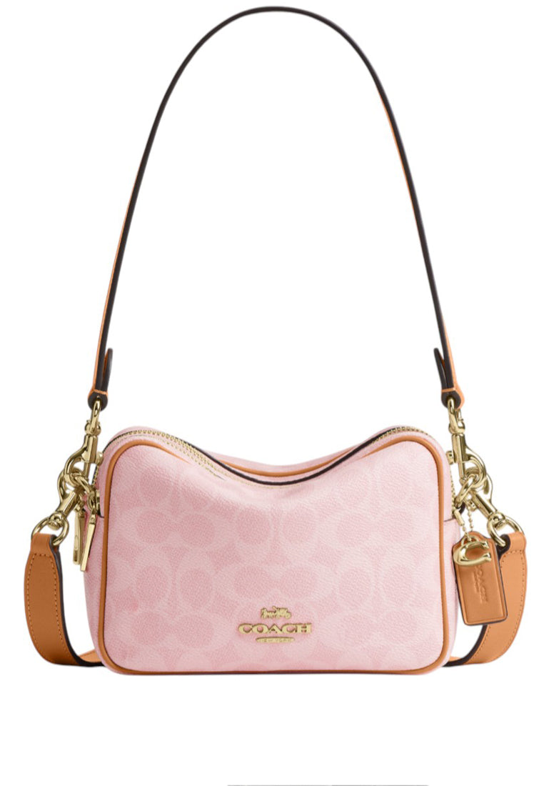 Coach Mini Carey Crossbody Bag In Signature Canvas With Charms - Powder Pink