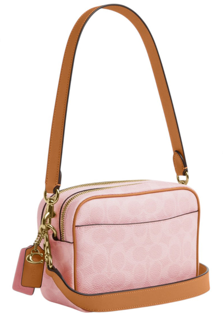 Coach Mini Carey Crossbody Bag In Signature Canvas With Charms - Powder Pink