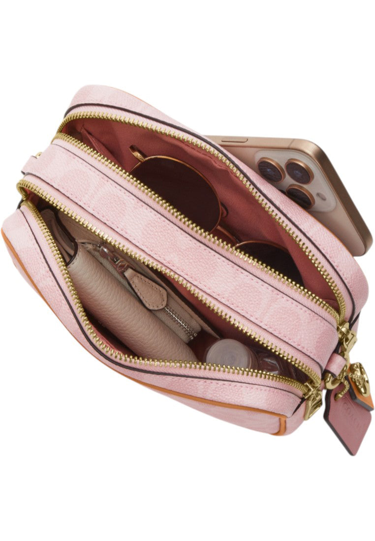 Coach Mini Carey Crossbody Bag In Signature Canvas With Charms - Powder Pink