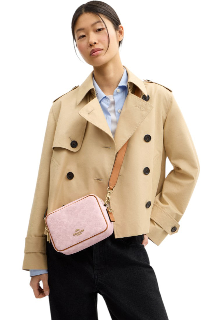 Coach Mini Carey Crossbody Bag In Signature Canvas With Charms - Powder Pink