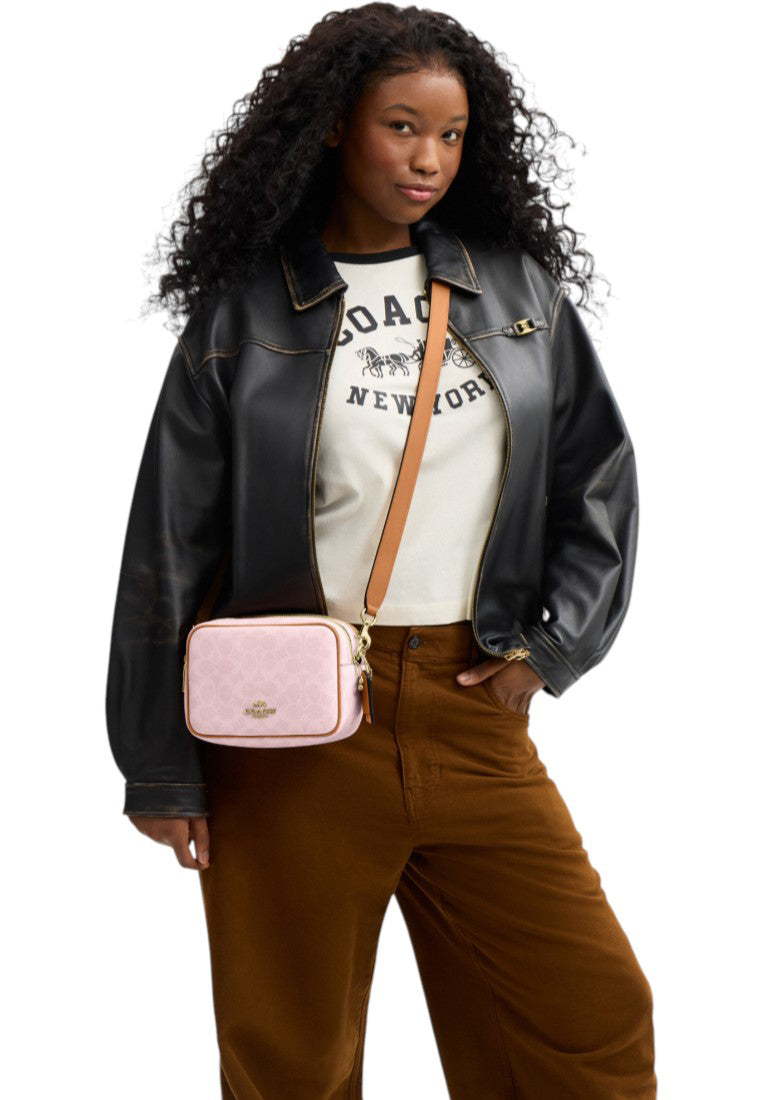 Coach Mini Carey Crossbody Bag In Signature Canvas With Charms - Powder Pink
