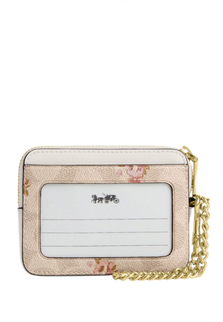 Coach Zip Card Case In Signature Canvas With Floral Print - Sand Multi