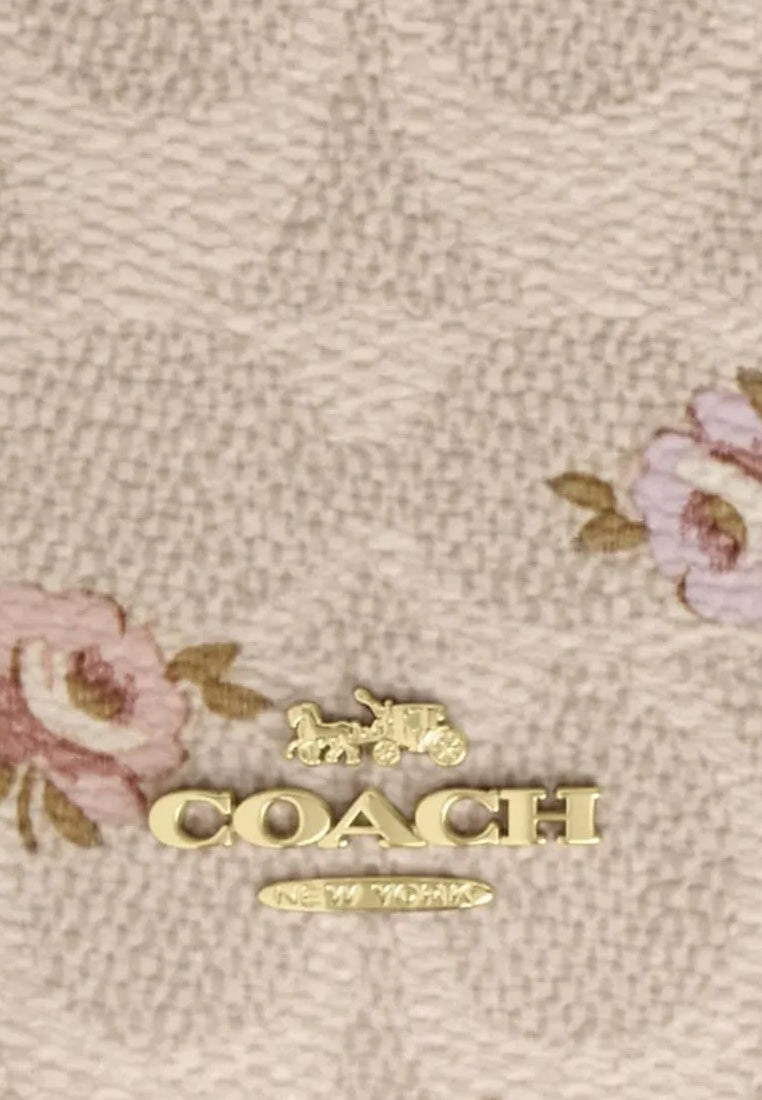 Coach Zip Card Case In Signature Canvas With Floral Print - Sand Multi