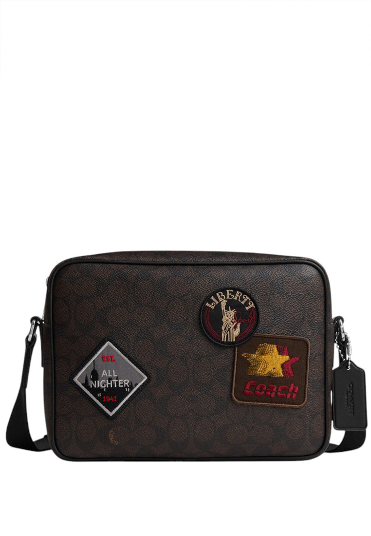 Coach Mens Colton Crossbody Bag 25 In Signature Canvas With Patches - Black