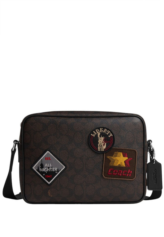 Coach Mens Colton Crossbody Bag 25 In Signature Canvas With Patches - Black