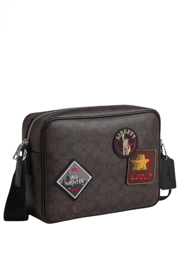 Coach Mens Colton Crossbody Bag 25 In Signature Canvas With Patches - Black