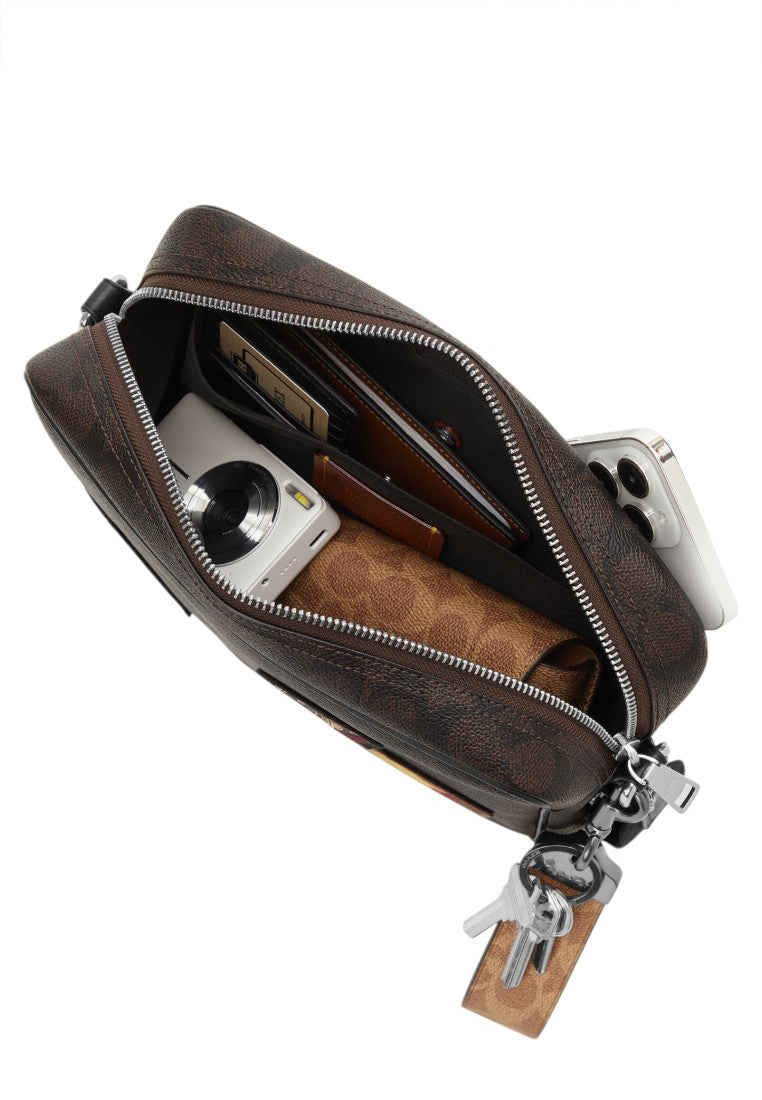 Coach Mens Colton Crossbody Bag 25 In Signature Canvas With Patches - Black